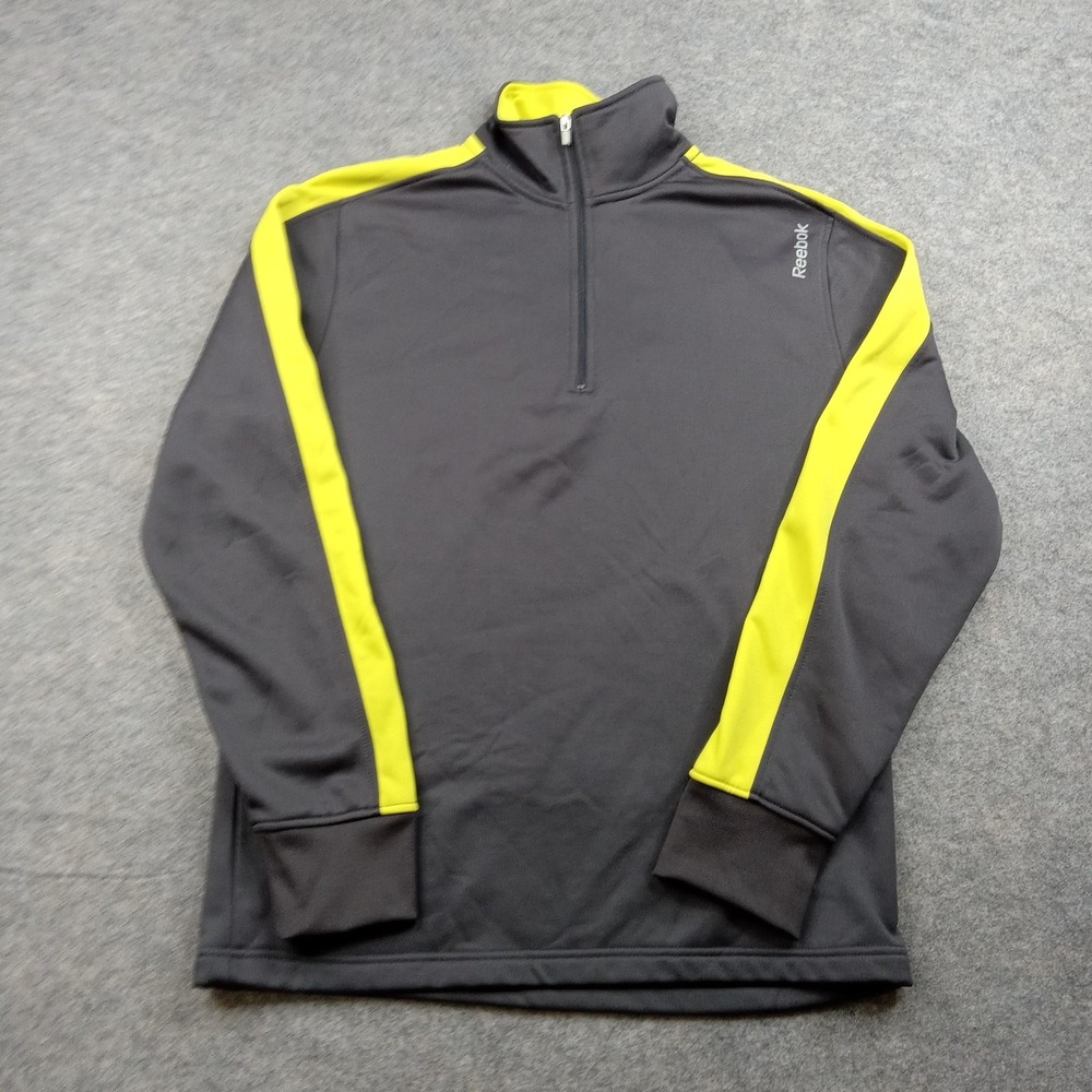 Reebok Sweater Mens Small Gray Yellow Quarter Zip Pullover Athletic Training